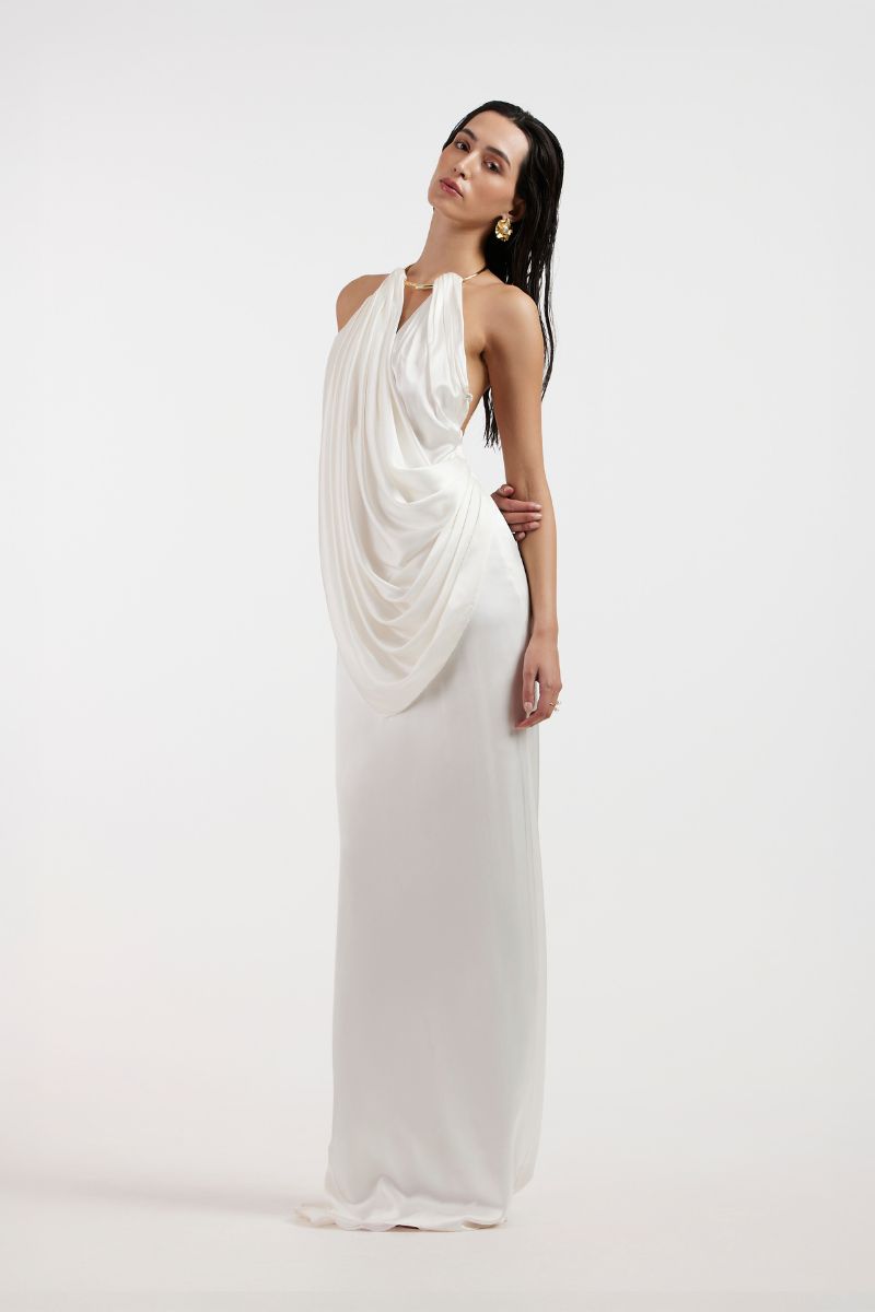 LEONA WHITE DRAPED GOWN - CULT MIA