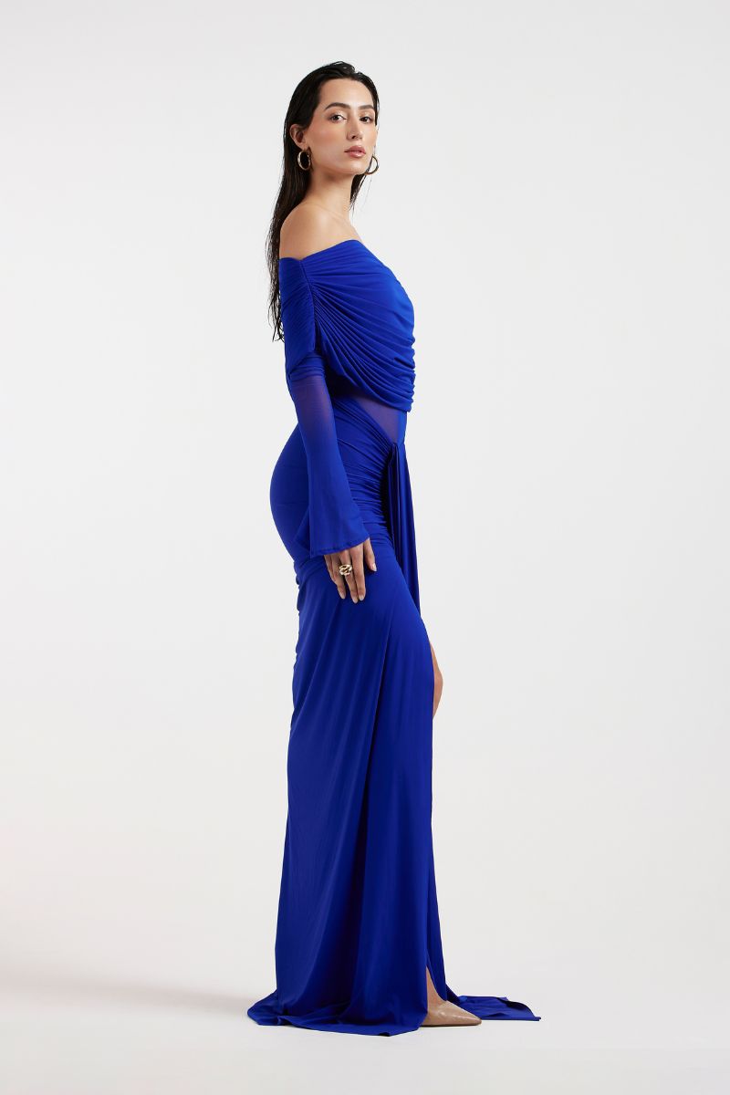 THALIA OFF SHOULDER COBALT DRESS - CULT MIA