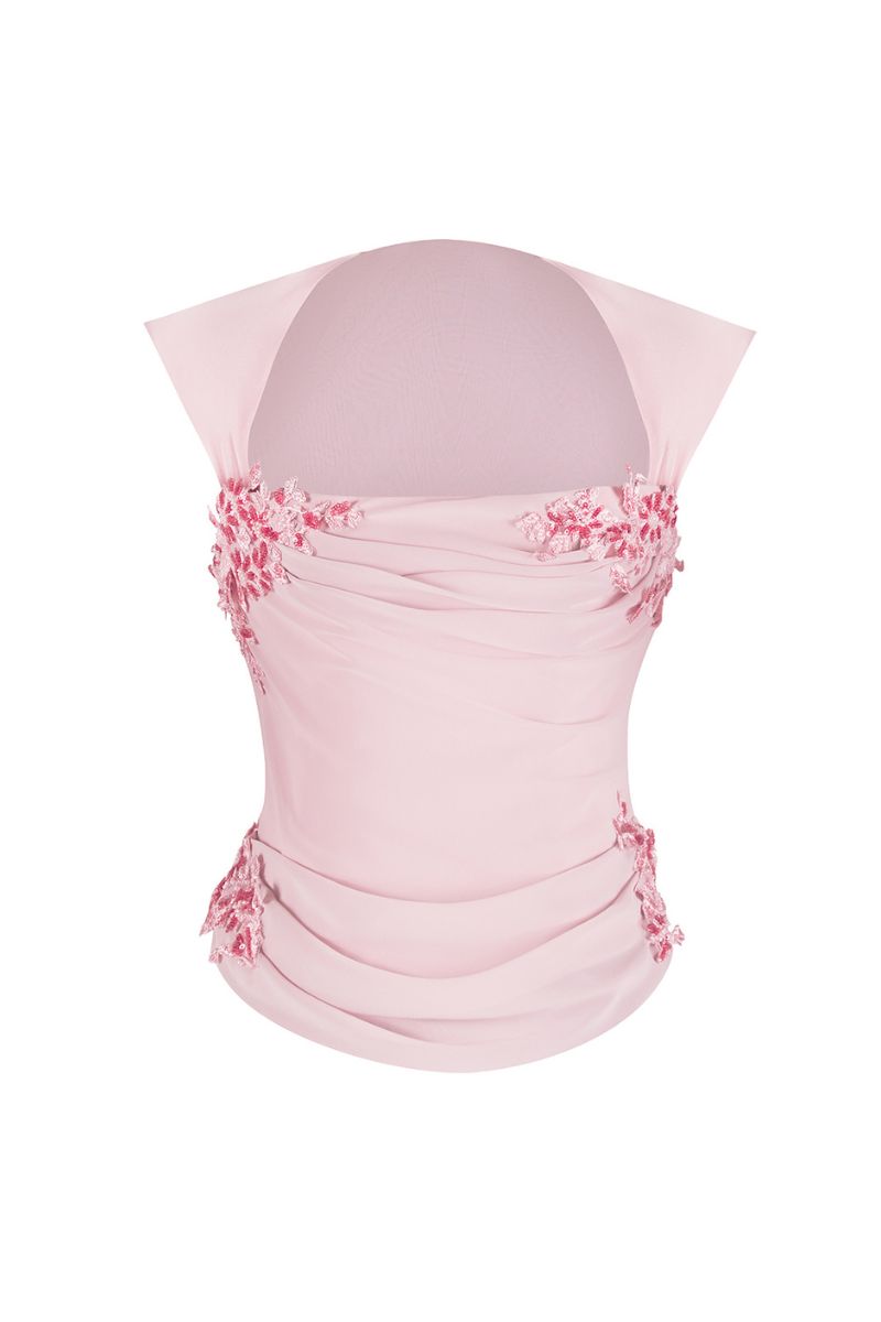 BELLE DRAPED LACE CORSET IN DUSTY PINK - CULT MIA