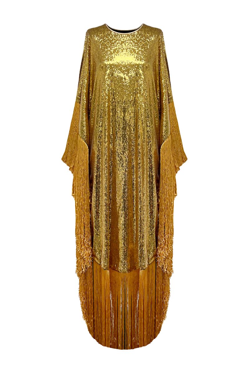 METALLIC SEQUIN KAFTAN IN GOLD