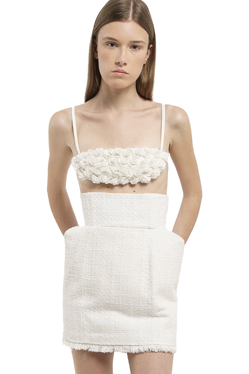 MINI SKIRT WITH FLOWER EMBROIDERY IN WHITE - CULT MIA