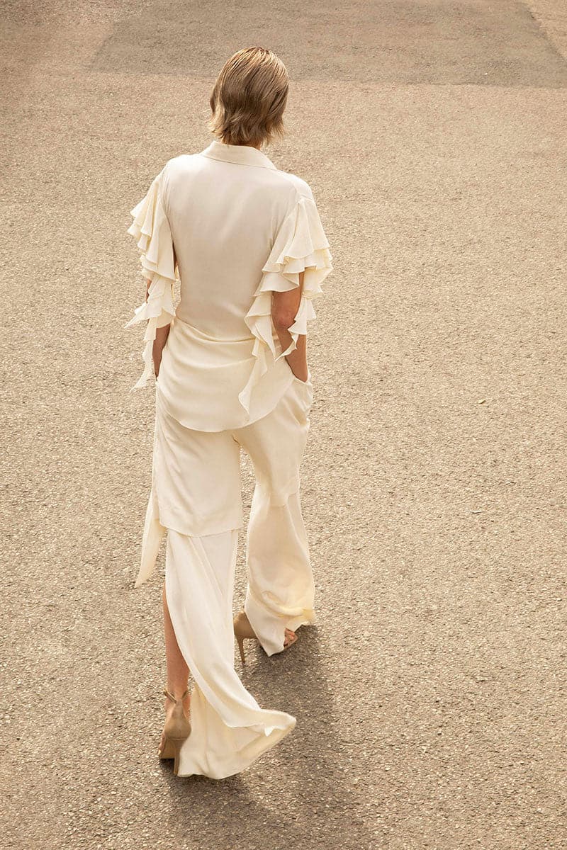 MILKY WHITE CHIFFON FLARED PANTS - CULT MIA