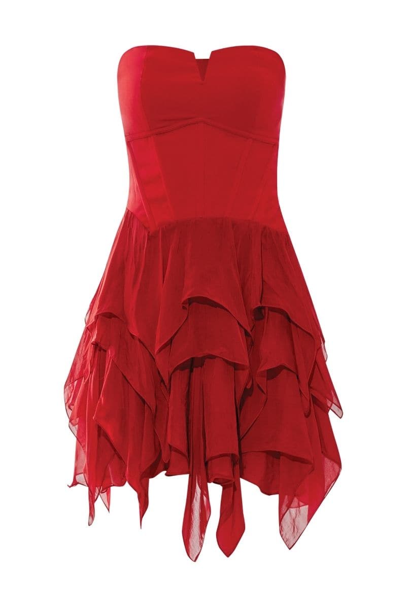 SHELLEY RED CORSET MINI DRESS - CULT MIA