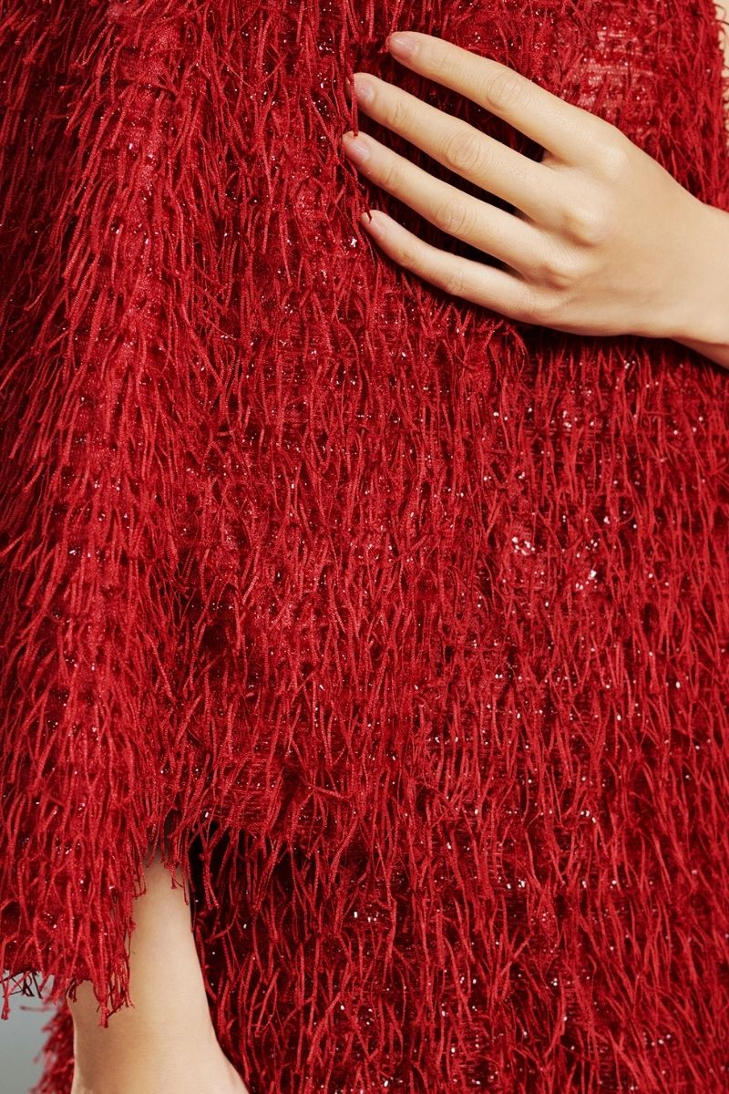 RED FEATHER CAPE MAXI SET IN RED - CULT MIA