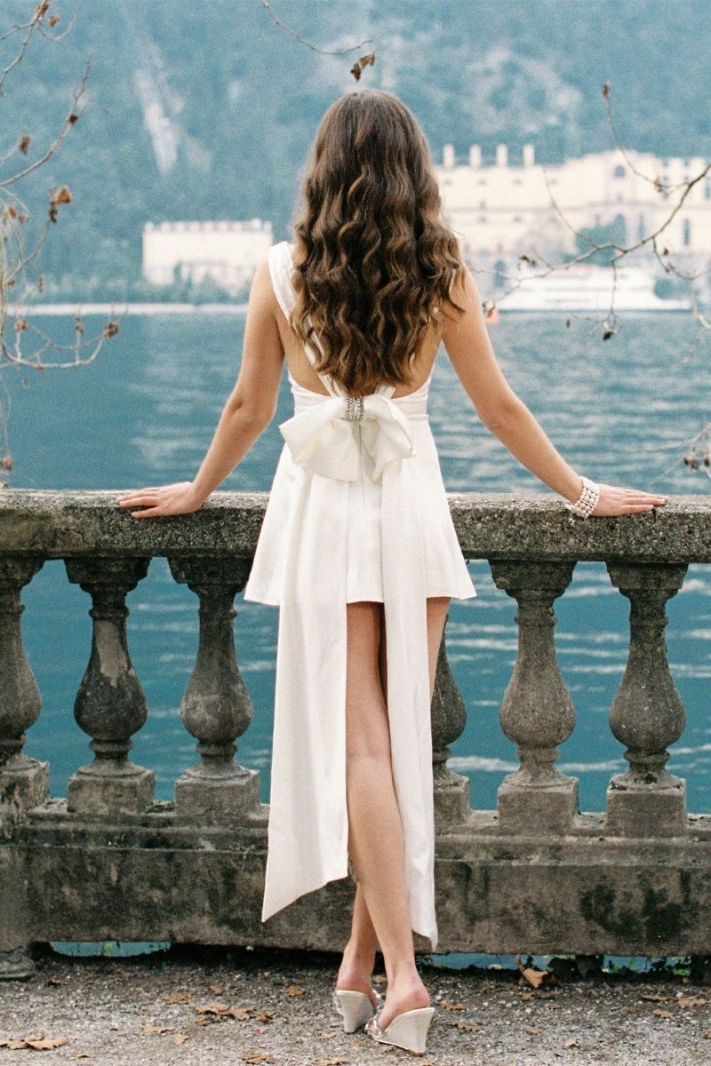 SILVIA WHITE SILK BOW MINI DRESS - CULT MIA