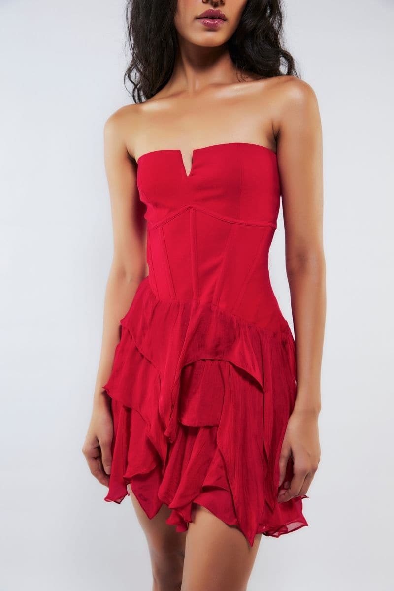 SHELLEY RED CORSET MINI DRESS - CULT MIA