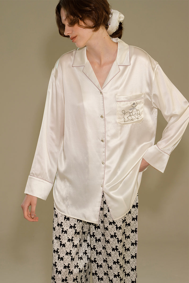 DIAMOND POODLES CONTRAST SILK PAJAMAS SET - CULT MIA