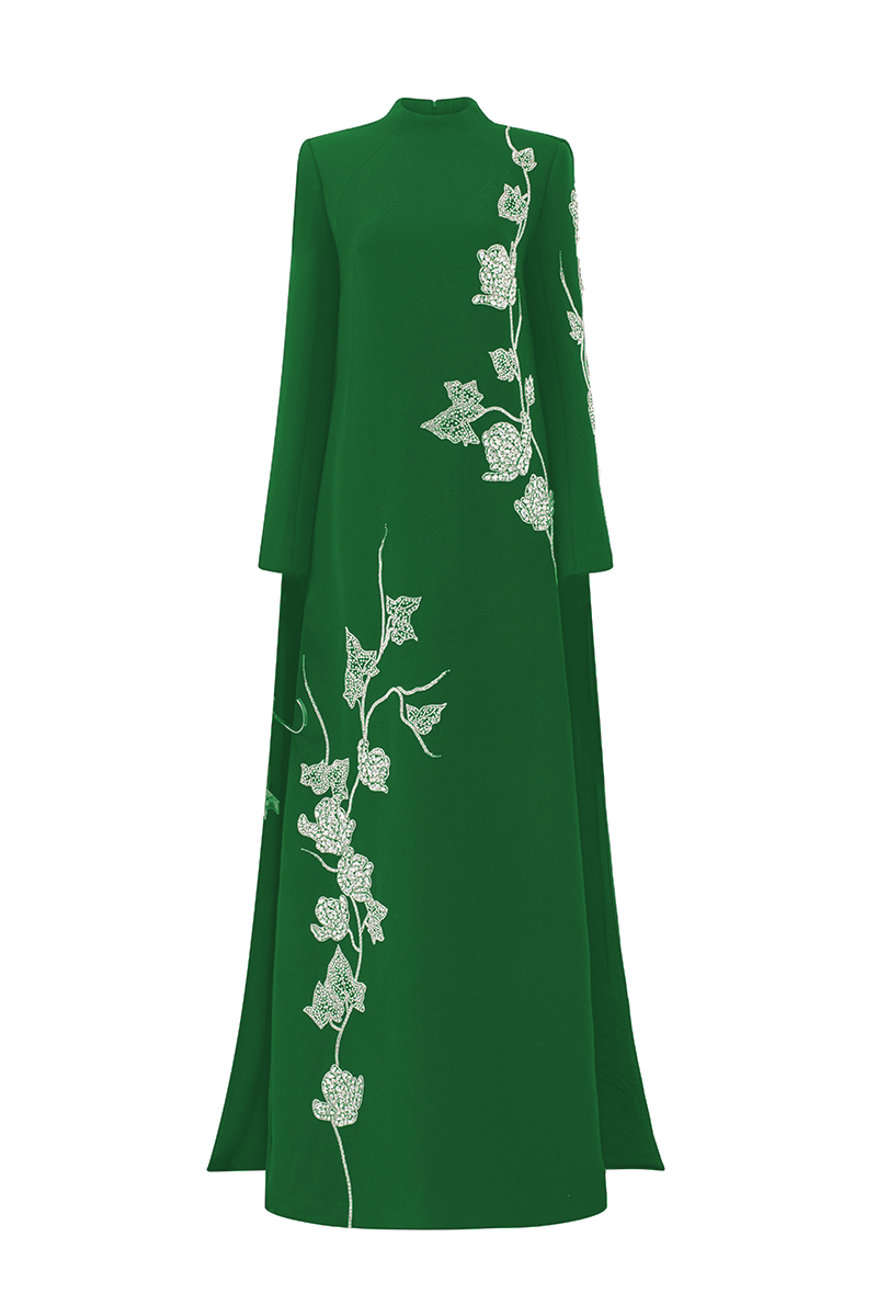 VELVET SATIN GOWN WITH LONG BACK FLAP - CULT MIA