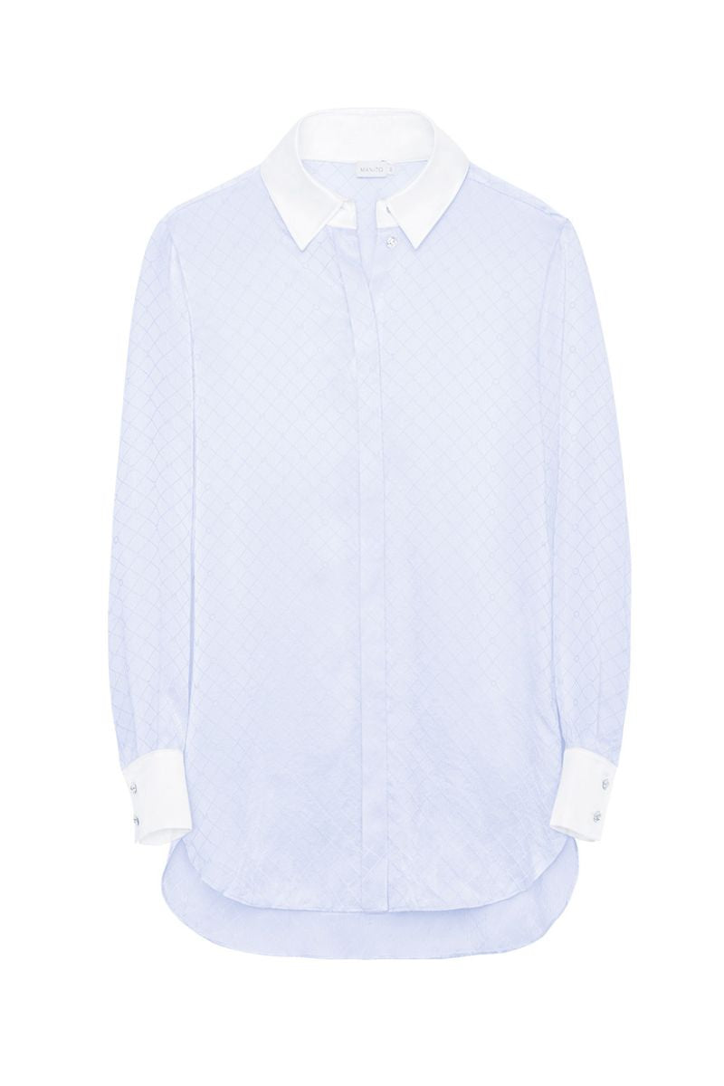 MONOGRAM SILK LONG SHIRT IN PURPLE - CULT MIA