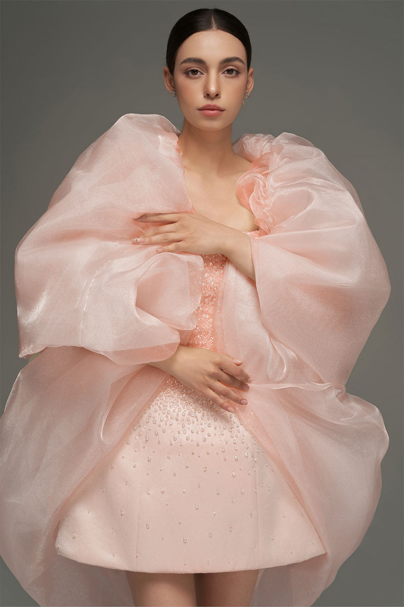 BUSTIER BEADED MINI DRESS IN LIGHT PINK - CULT MIA