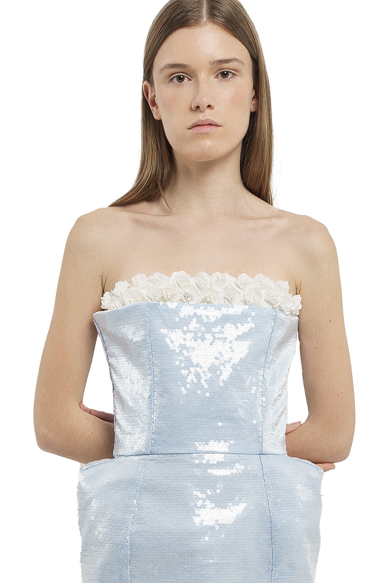 ICY BLUE SEQUIN STRAPLESS MINI DRESS - CULT MIA