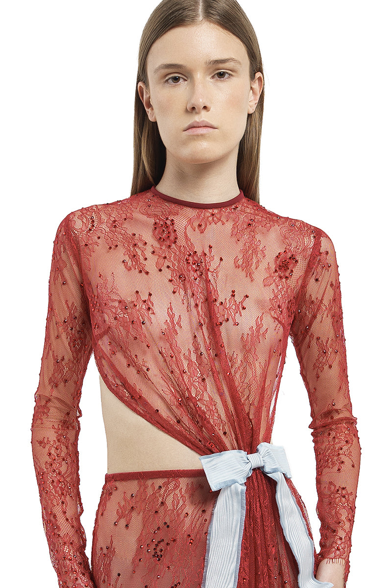 LACE LONG DRESS IN RED - CULT MIA