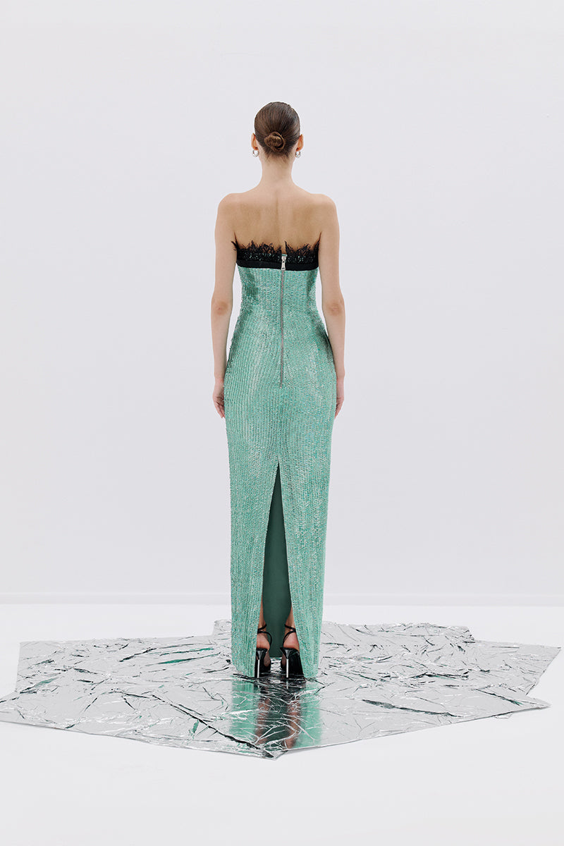 STRAPLESS MAXI DRESS IN MINT GREEN - CULT MIA