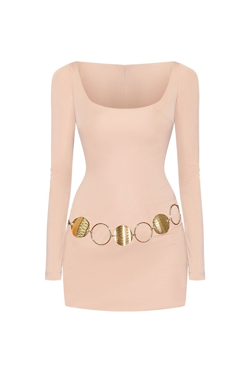 GOLD CHAIN BELT MINI DRESS | CULT MIA | CEM GOLD CHAIN BELT MINI DRESS | CULT MIA | CEM
