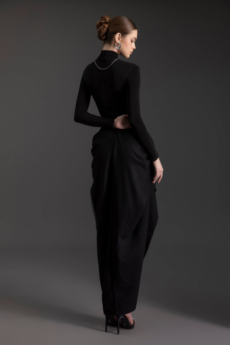 TURTLENECK TWILIGHT ALL BLACK DRESS - CULT MIA