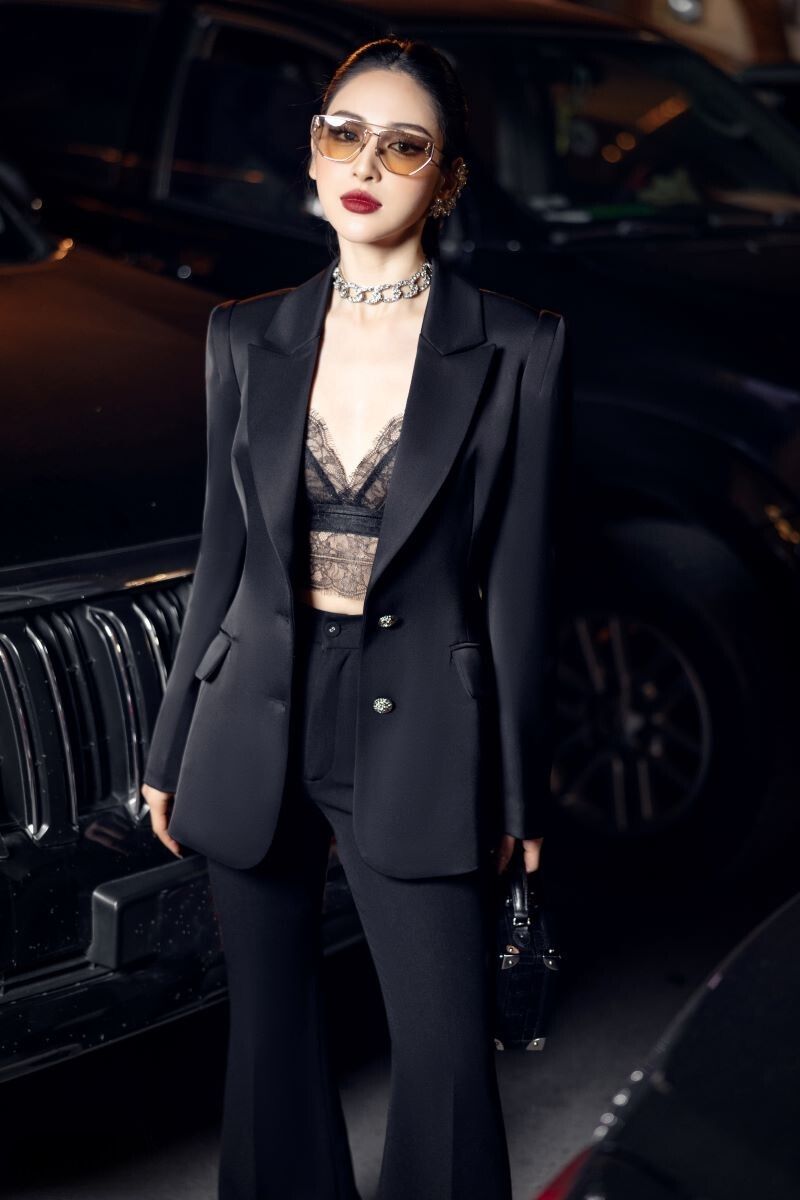 FIDELIA BLACK TAFFETA SLIM FIT THREE PIECE SET - CULT MIA