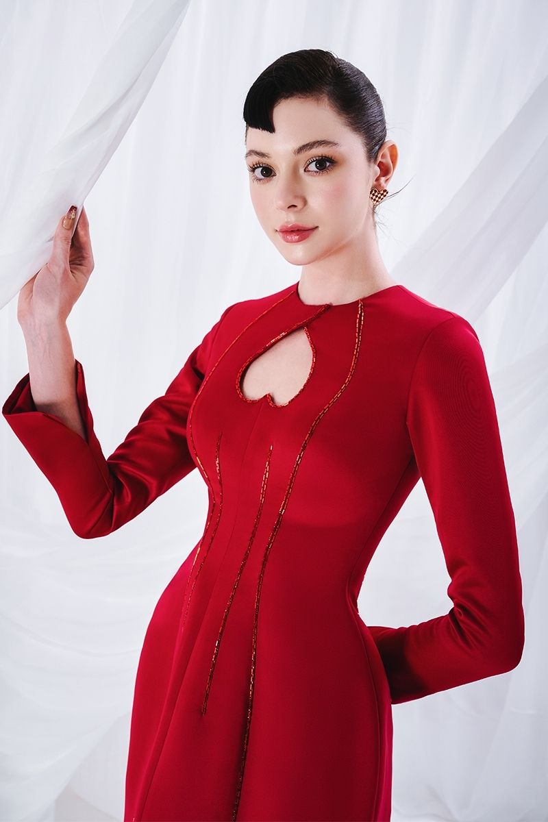 REMY RED A-LINE ROUND NECK ORGANDY MINI DRESS - CULT MIA