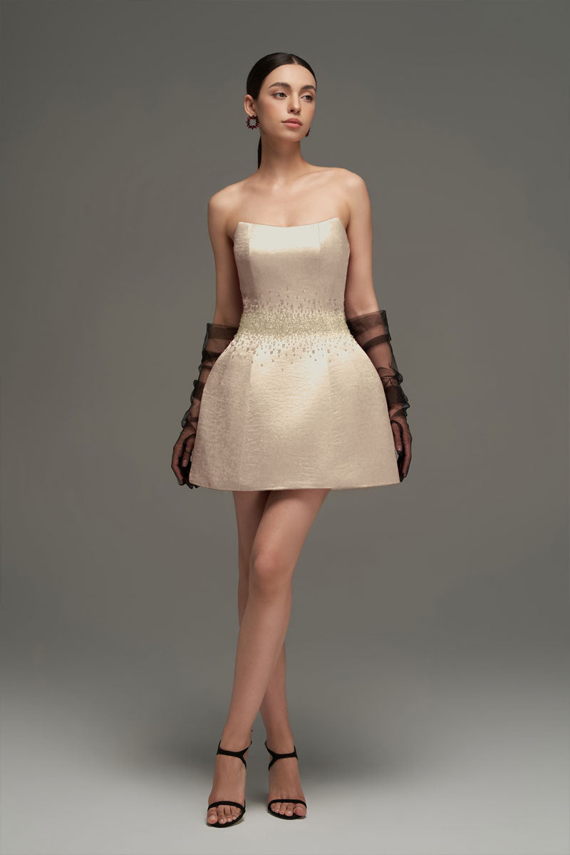 BUSTIER MINI DRESS IN BEIGE - CULT MIA