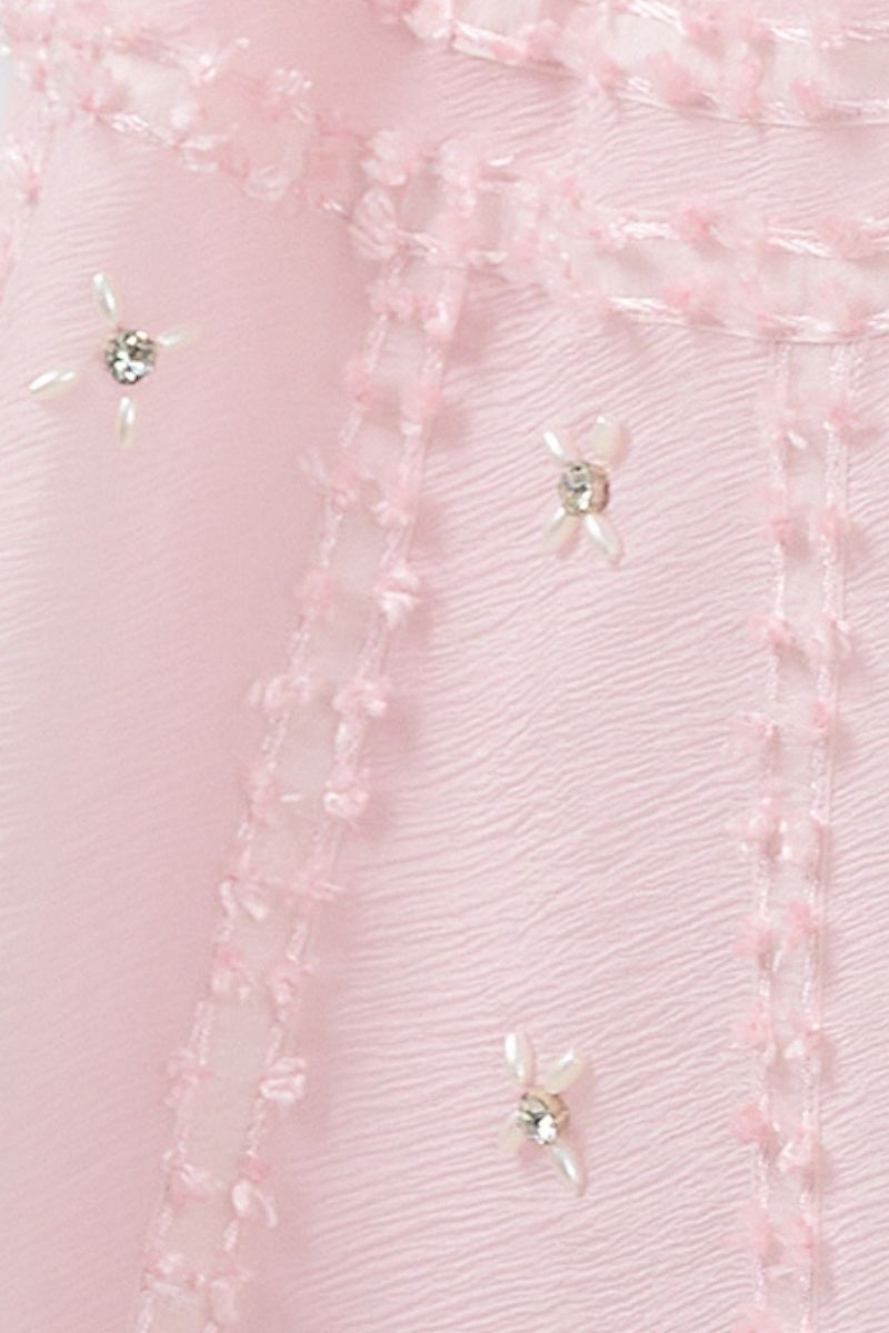 PINK STRAPLESS STONE ORGANZA PINK MIDI DRESS - CULT MIA