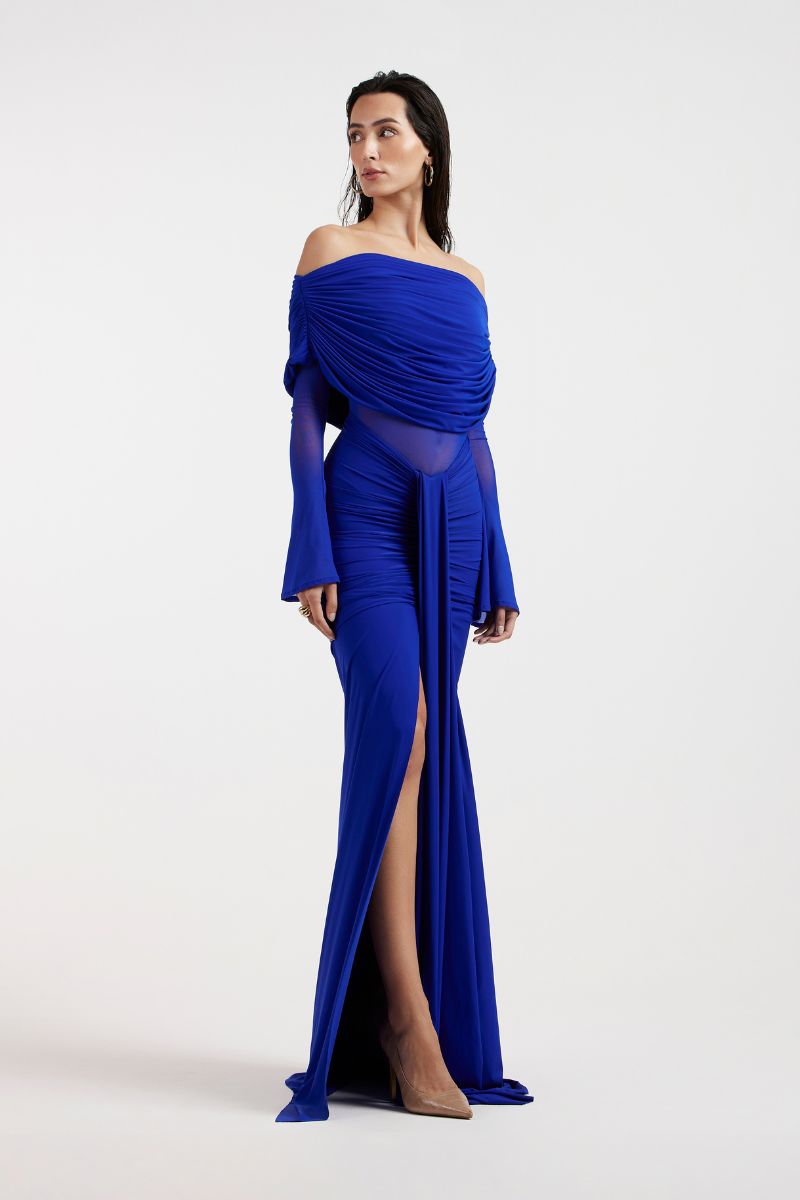 THALIA OFF SHOULDER COBALT DRESS - CULT MIA