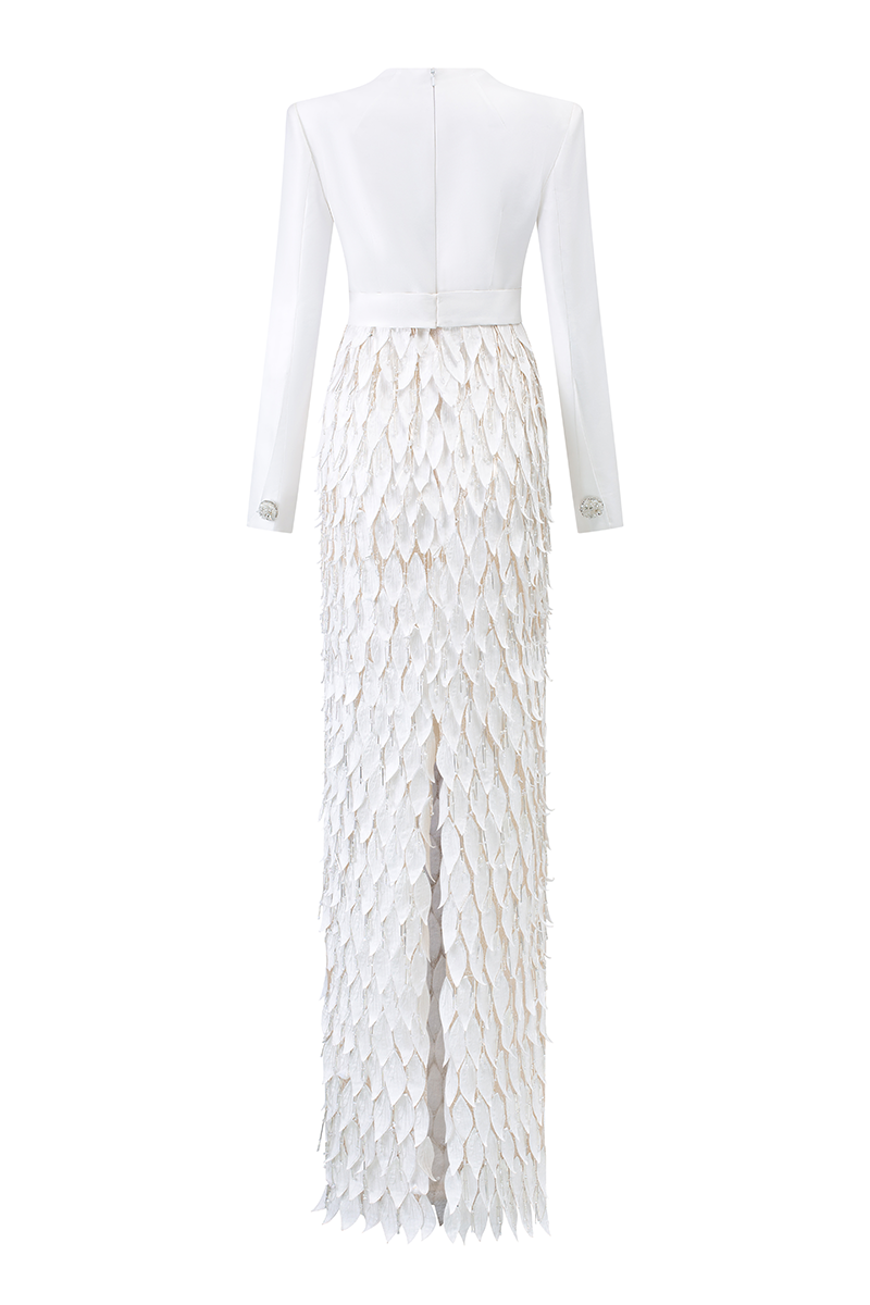 LONG SLEEVE LAYERED LEAF MAXI DRESS - CULT MIA
