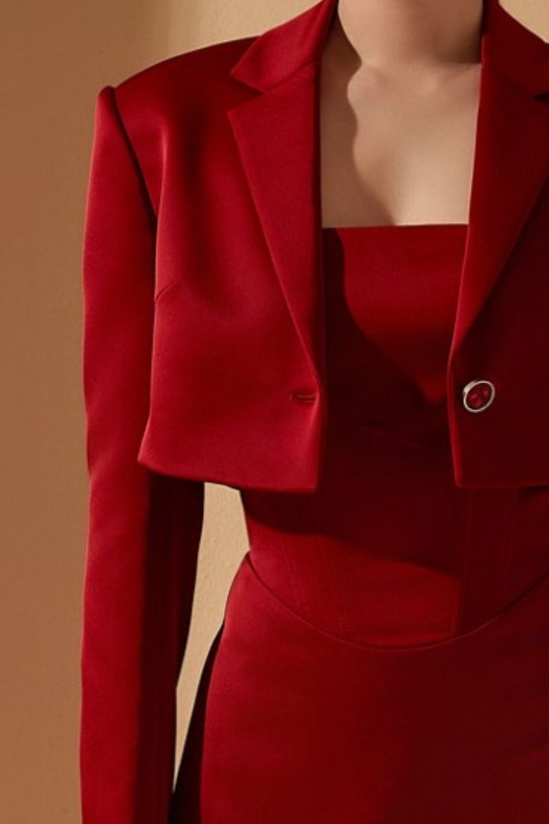 LAYLA RED TAFFETA MINI BLAZER SET - CULT MIA