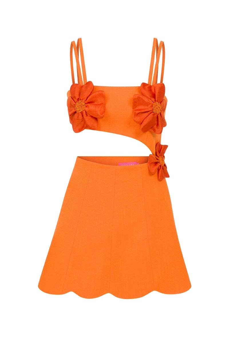 AMARYLLIS ORANGE FLORAL MINI DRESS - CULT MIA