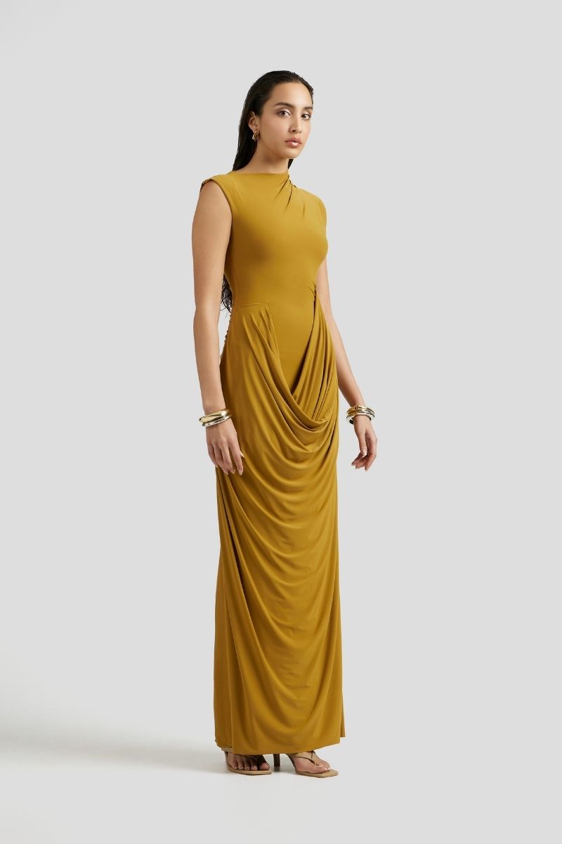 FIA MAXI DRESS IN OCHRE YELLOW - CULT MIA