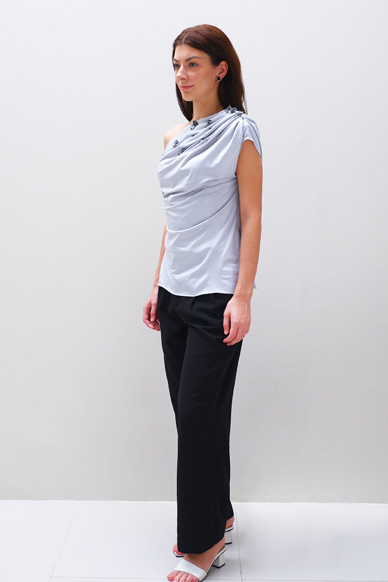 LUNARA TOP IN METALLIC SOFT BLUE - CULT MIA