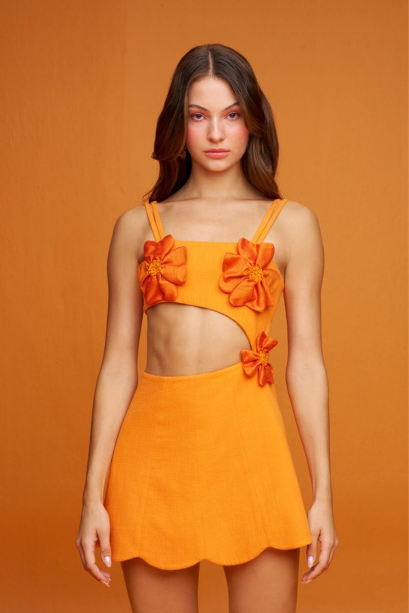 AMARYLLIS ORANGE FLORAL MINI DRESS - CULT MIA