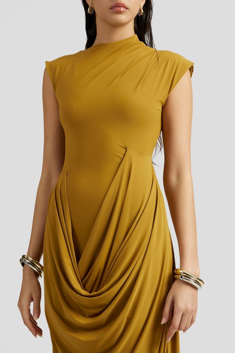 FIA MAXI DRESS IN OCHRE YELLOW - CULT MIA