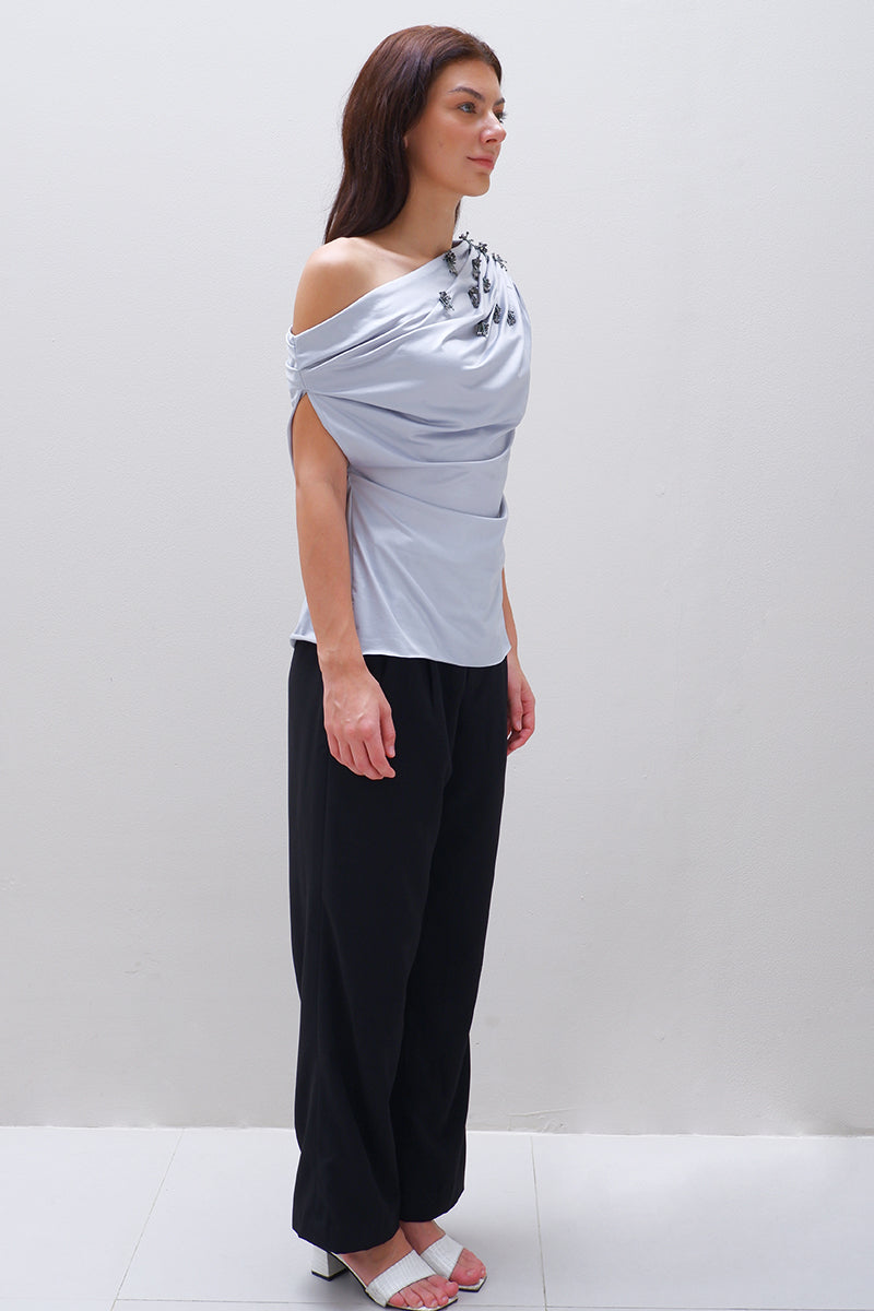 LUNARA TOP IN METALLIC SOFT BLUE - CULT MIA