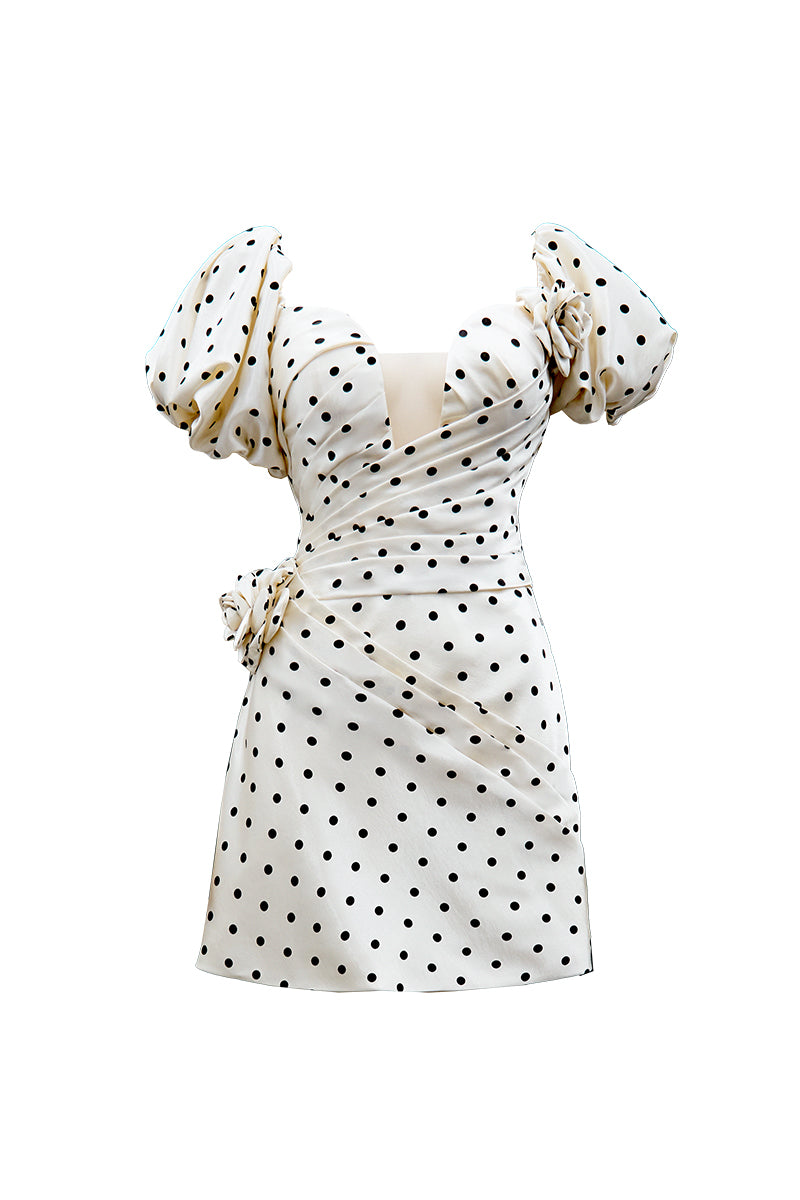 polka dot mini dress short sleeve Black Polka Dot V-Neck Tie Detail Rosa Mini Dress