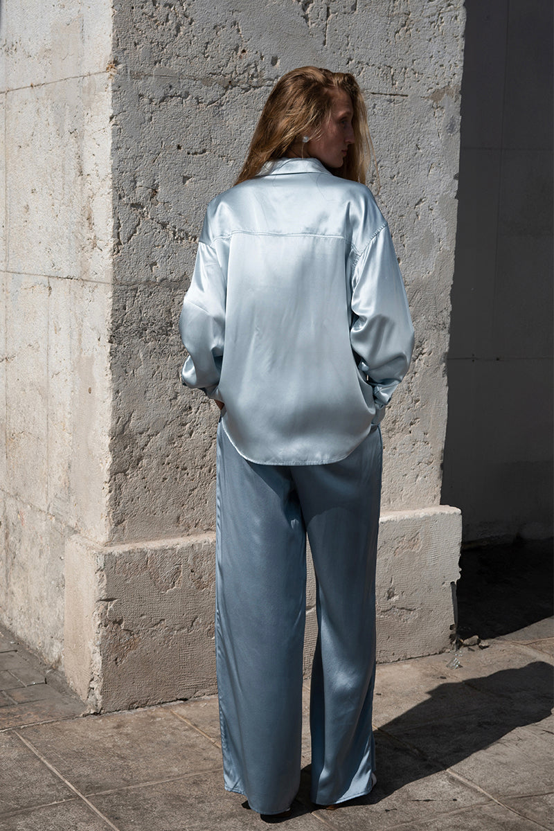 MEMORIES OF NICE MEDITERRANEAN MIST BLUE SILK LONG SET - CULT MIA