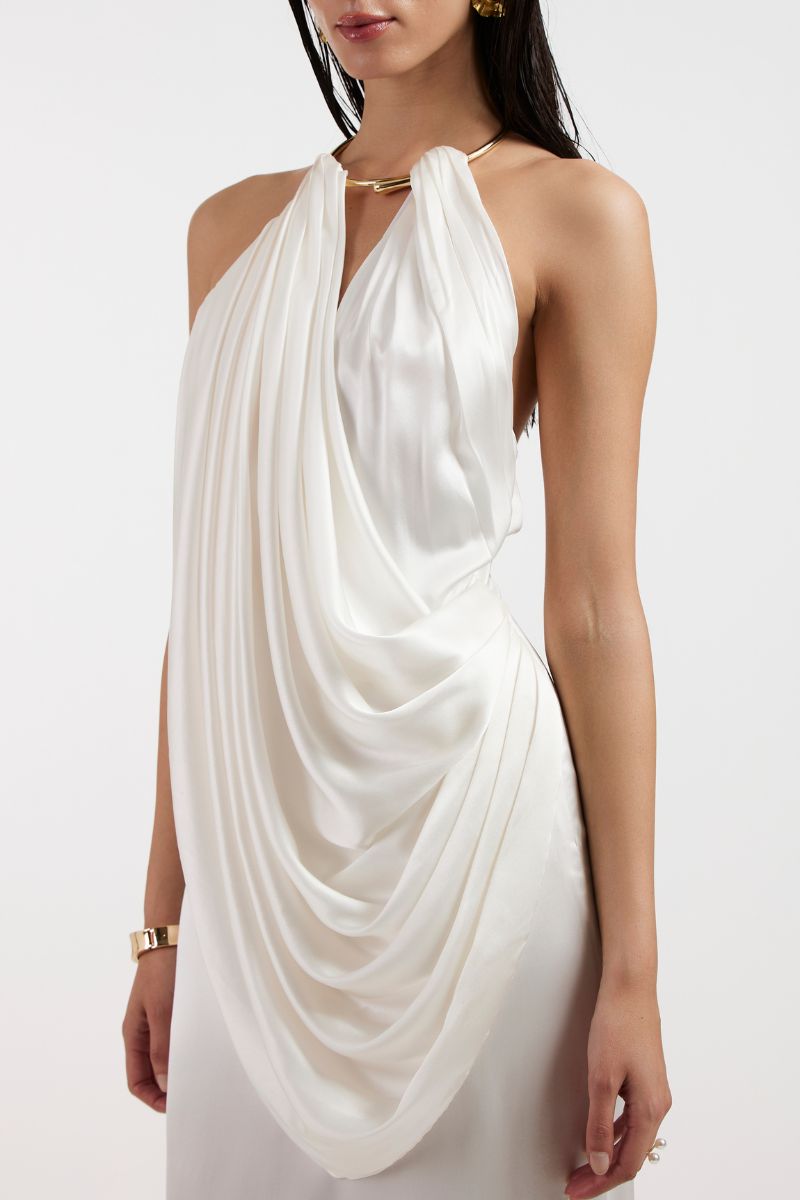 LEONA WHITE DRAPED GOWN - CULT MIA