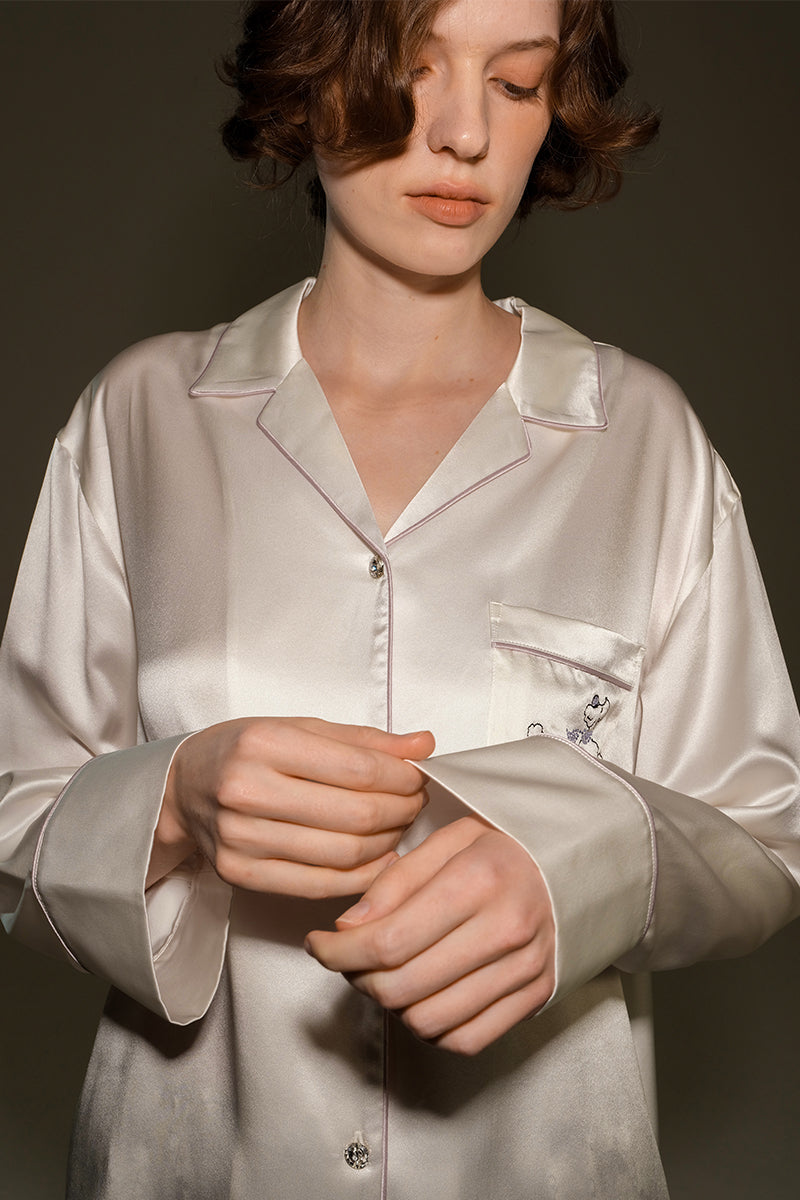 DIAMOND POODLES CONTRAST SILK PAJAMAS SET - CULT MIA
