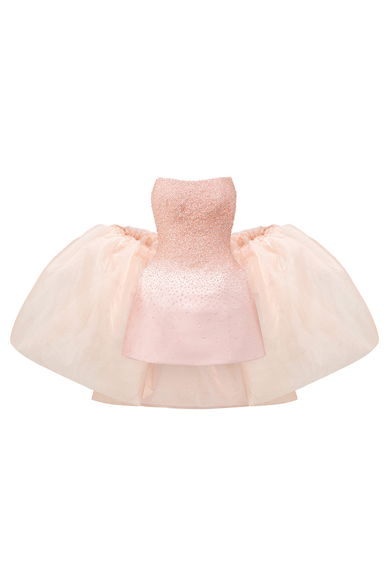 BUSTIER BEADED MINI DRESS IN LIGHT PINK - CULT MIA