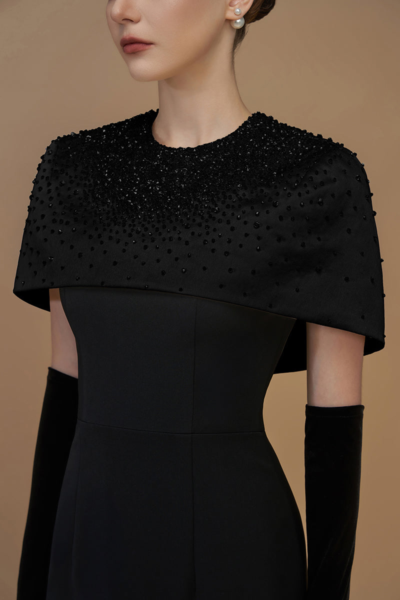 CREPE AND SILK TAFFETA CAP SLEEVE GOWN IN BLACK - CULT MIA