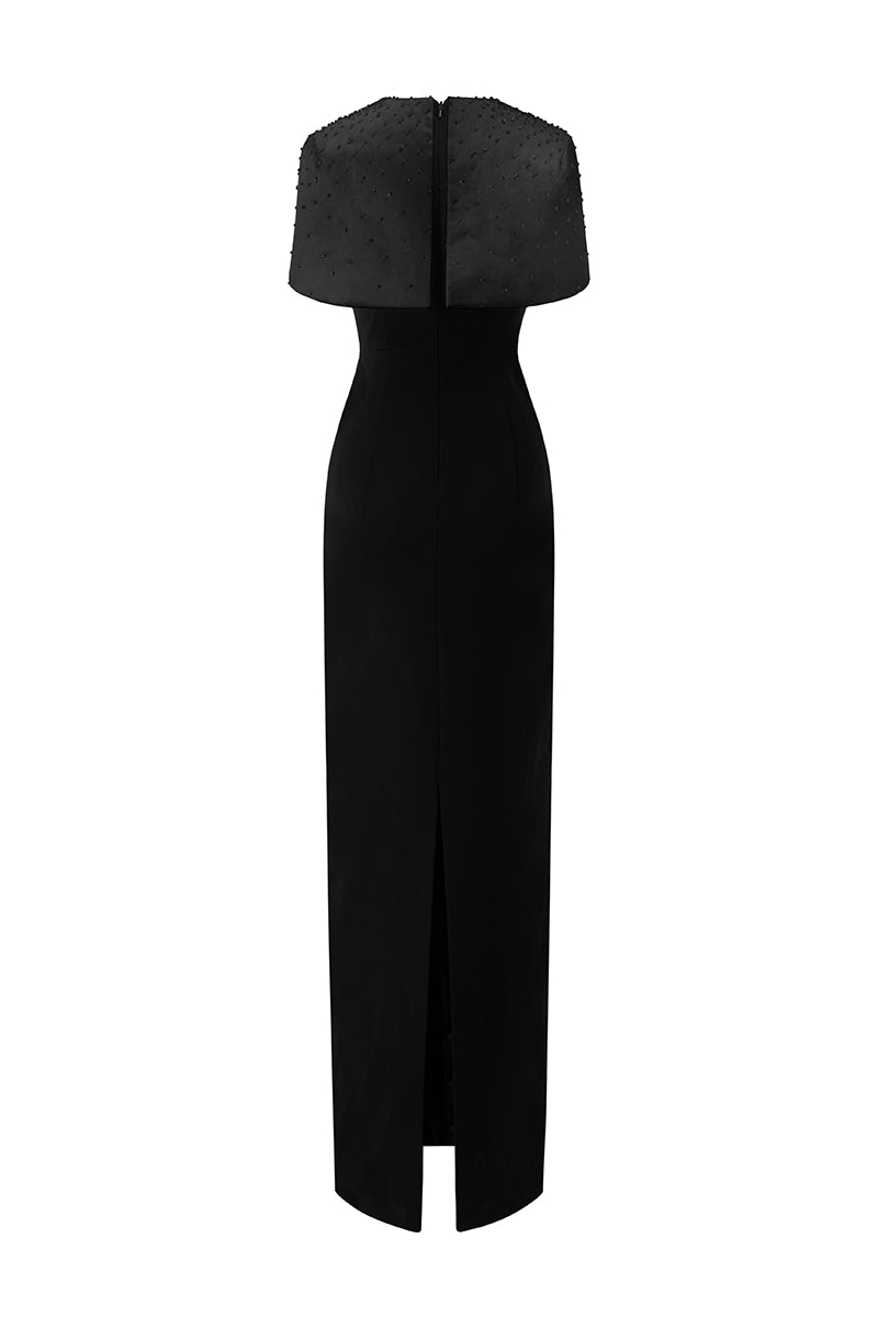 CREPE AND SILK TAFFETA CAP SLEEVE GOWN IN BLACK - CULT MIA