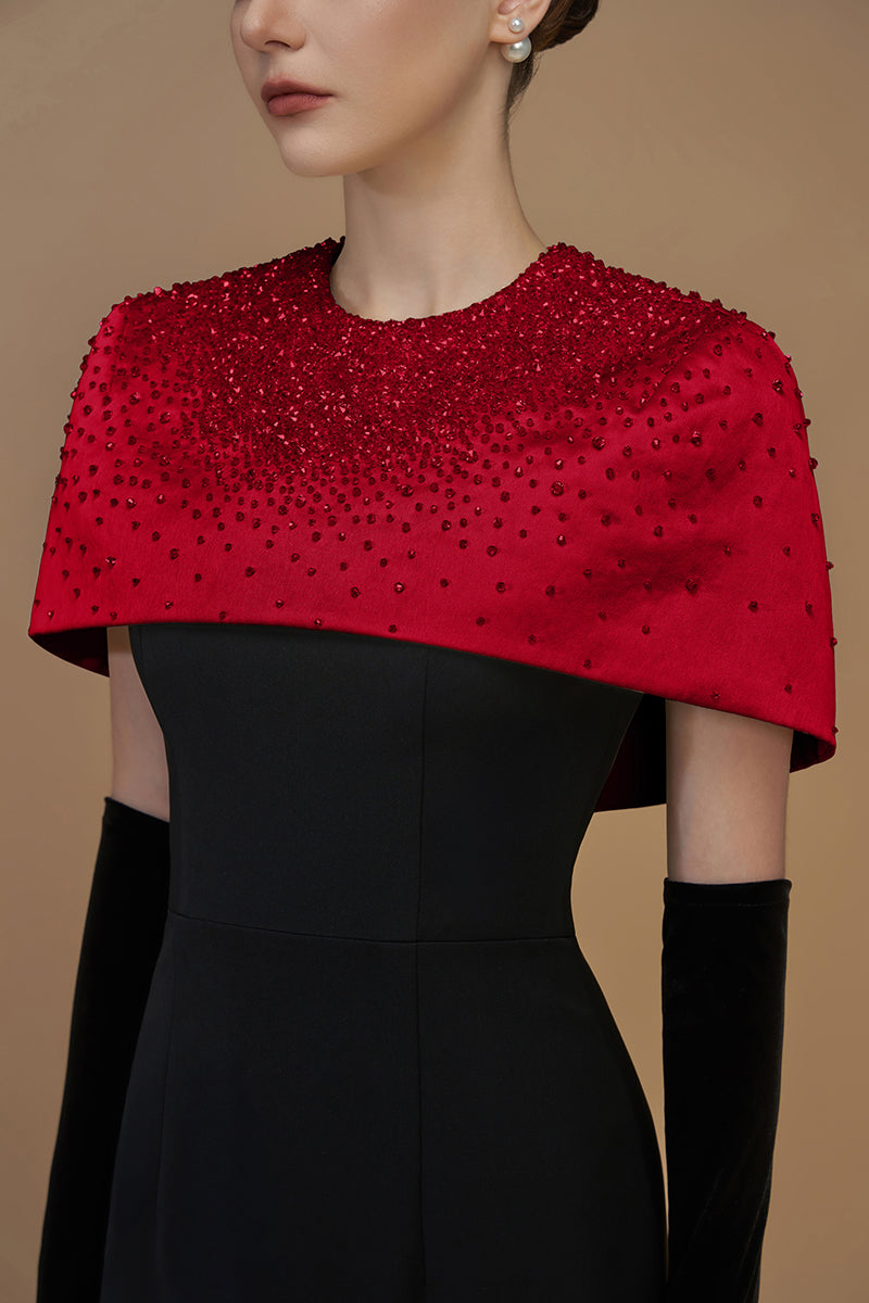 CREPE AND SILK TAFFETA CAP SLEEVE GOWN IN RED - CULT MIA