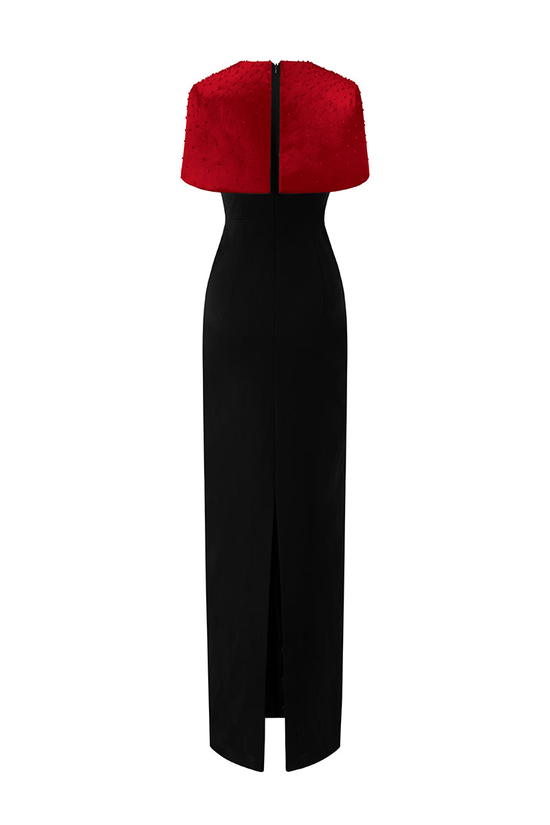 CREPE AND SILK TAFFETA CAP SLEEVE GOWN IN RED - CULT MIA