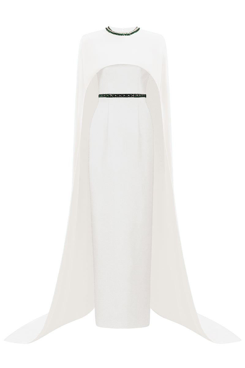 CREPE AND SILK LINED CAPPED WHITE GOWN | CULT MIA CREPE AND SILK LINED CAPPED WHITE GOWN | CULT MIA