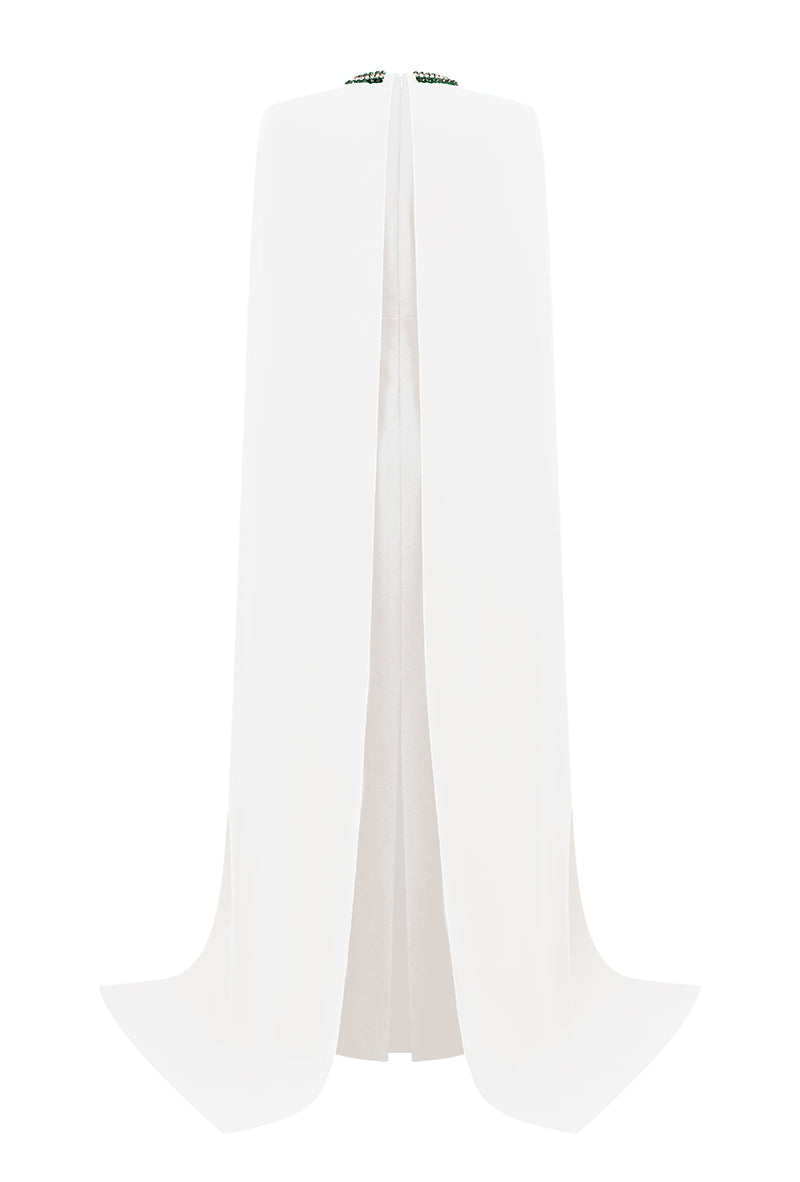 CREPE AND SILK LINED CAPPED WHITE GOWN - CULT MIA