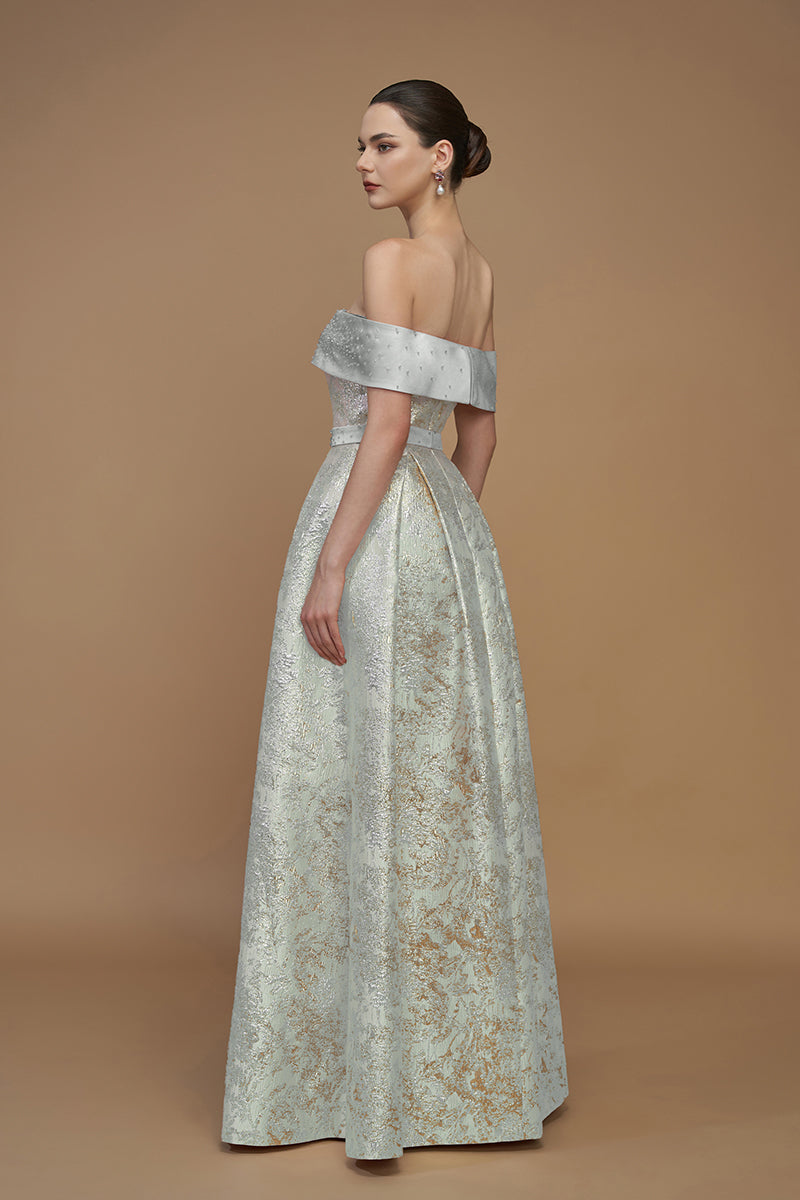 METALLIC JACQUARD AND SILK TAFFETA MINT GOWN - CULT MIA
