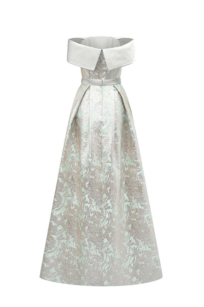 METALLIC JACQUARD AND SILK TAFFETA MINT GOWN - CULT MIA