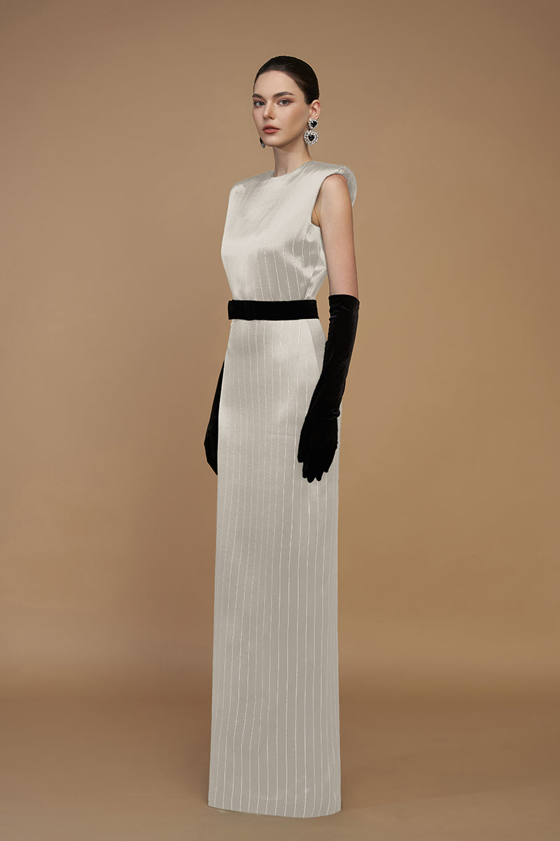 STRIPED SILK WHITE GOWN - CULT MIA