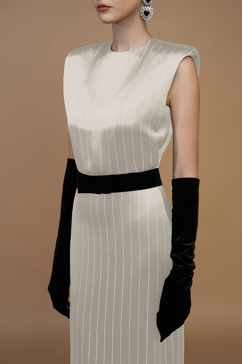 STRIPED SILK WHITE GOWN - CULT MIA