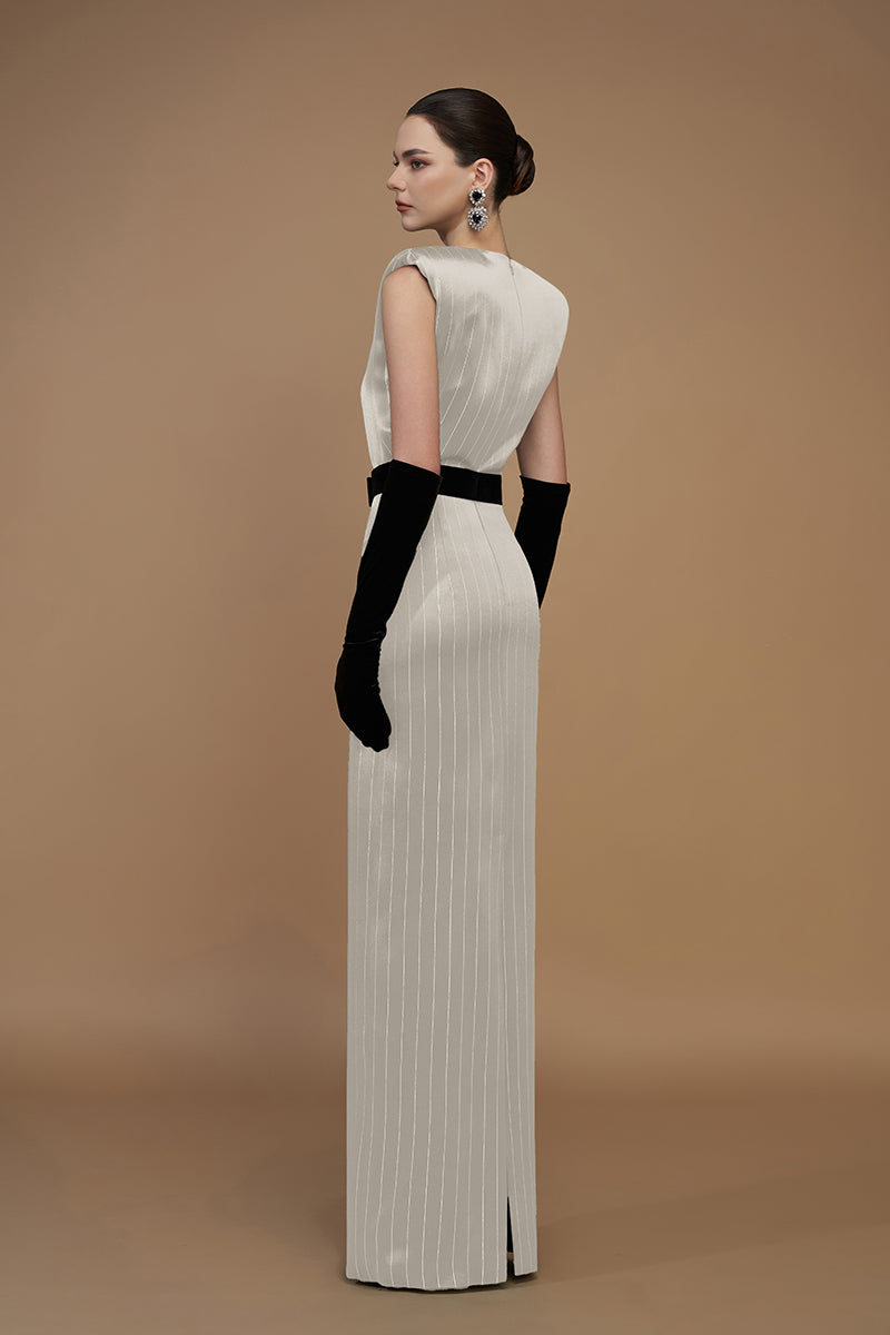 STRIPED SILK WHITE GOWN - CULT MIA