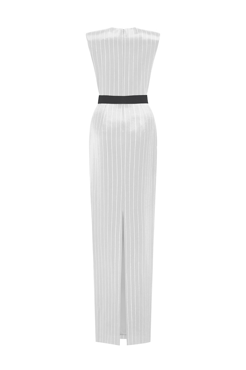STRIPED SILK WHITE GOWN - CULT MIA