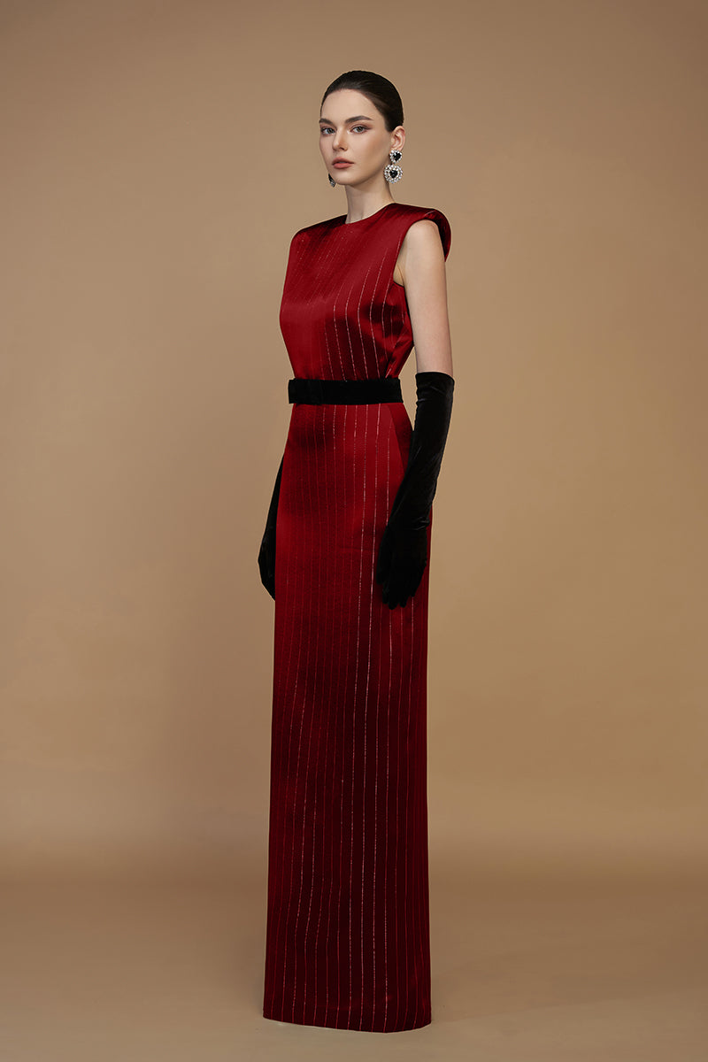 STRIPED SILK RED GOWN - CULT MIA